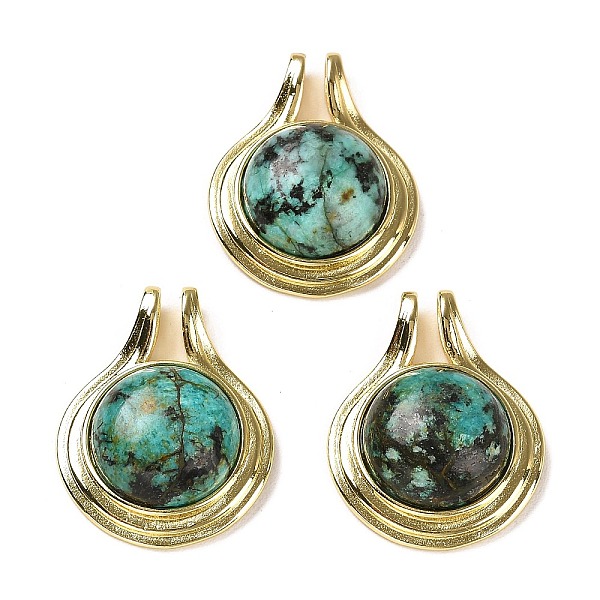 

PandaHall Natural African Turquoise(Jasper) Pendants, Flat Round Charms with Rack Plating Golden Tone Brass Findings, Cadmium Free & Lead...