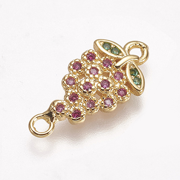 

PandaHall Brass Micro Pave Cubic Zirconia Links, Grape, Colorful, Golden, 17x8x2mm, Hole: 1.5mm Brass+Cubic Zirconia Fruit