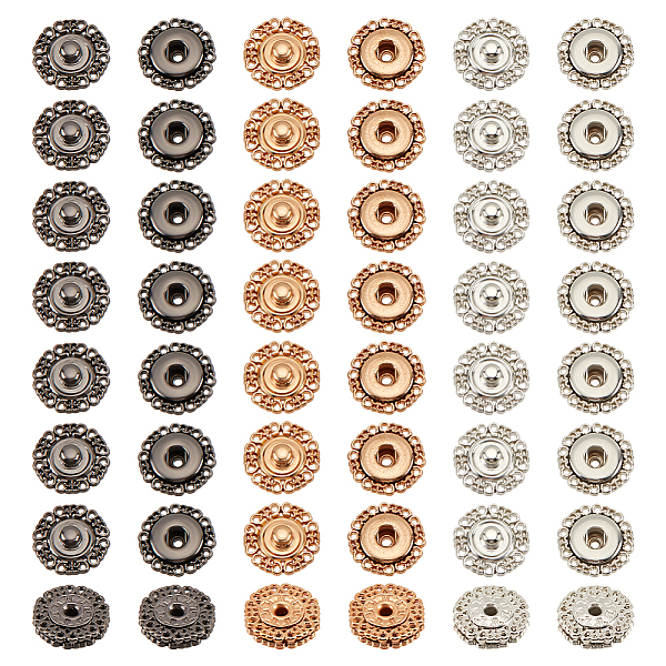PandaHall 30 Sets Alloy Flower Snap Buttons, 3 Assorted Colors Vintage Metal Snap Closures Sew On Press Snap Button Fasteners for Jacket...
