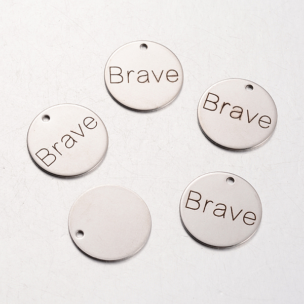 

PandaHall Spray Painted Stainless Steel Pendants, Inspirational Message Pendants, Flat Round with Word Brave, Stainless Steel Color, 20x1mm...