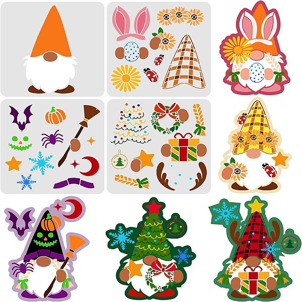 

PandaHall FINGERINSPIRE 4 PCS Layered Gnome Stencils 30x30cm Sunflower Snowflake Wreath Painting Stencils Pumpkin Spider Bat Template Star...