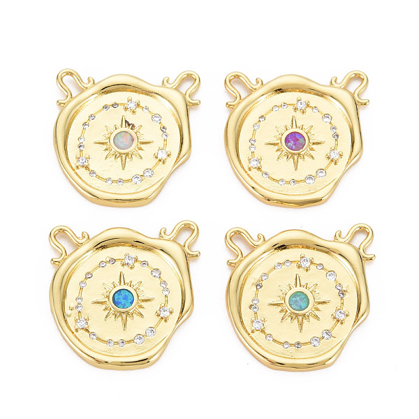 

PandaHall Brass Clear Cubic Zirconia Links Connectors, with Natural Opal, Real 18K Gold Plated, Flower, Nickel Free, Mixed Color..., Multicolor