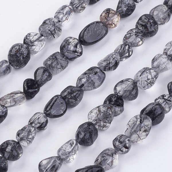 

PandaHall Natural Black Rutilated Quartz Beads Strands, Tumbled Stone, Nuggets, 2~11x4~8x2~4mm, Hole: 1mm, about 62pcs/strand, 15.74 inch...