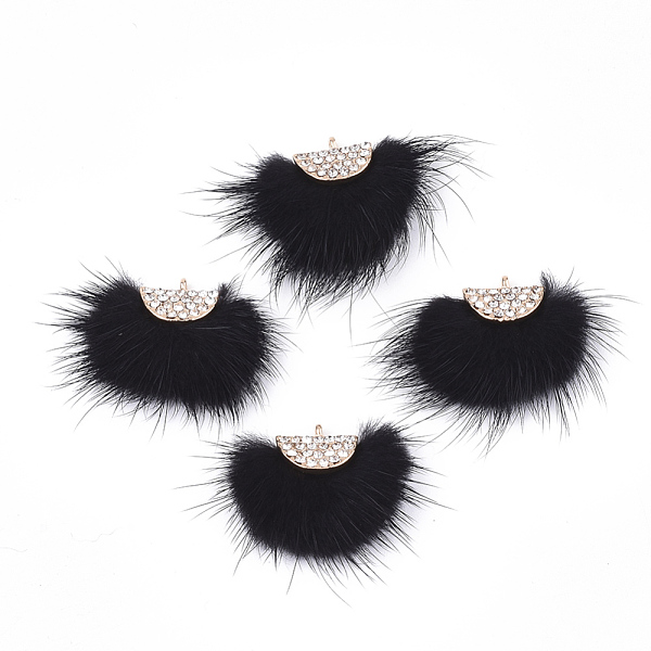 

PandaHall Faux Mink Fur Tassel Pendant Decorations, with Rhinestone and Alloy Findings, Fan, Golden, Black, 24~28x29~34x8mm, Hole: 1.5mm...