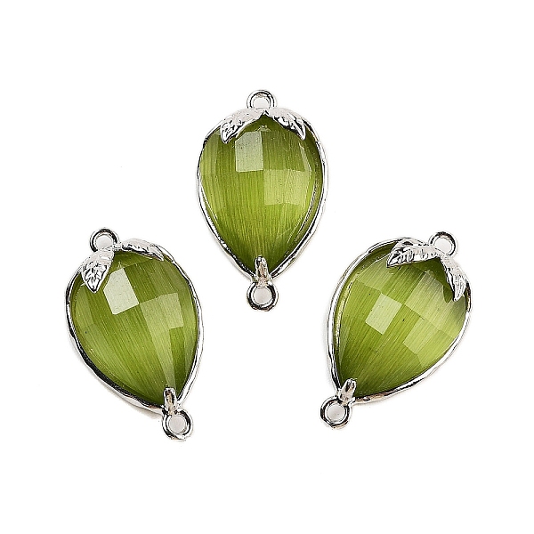 

PandaHall Cat Eye Faceted Teardrop Connector Charms, Brass Strawberry Links, Platinum, Olive Drab, 20x11.5x5mm, Hole: 1.2mm Glass Teardrop