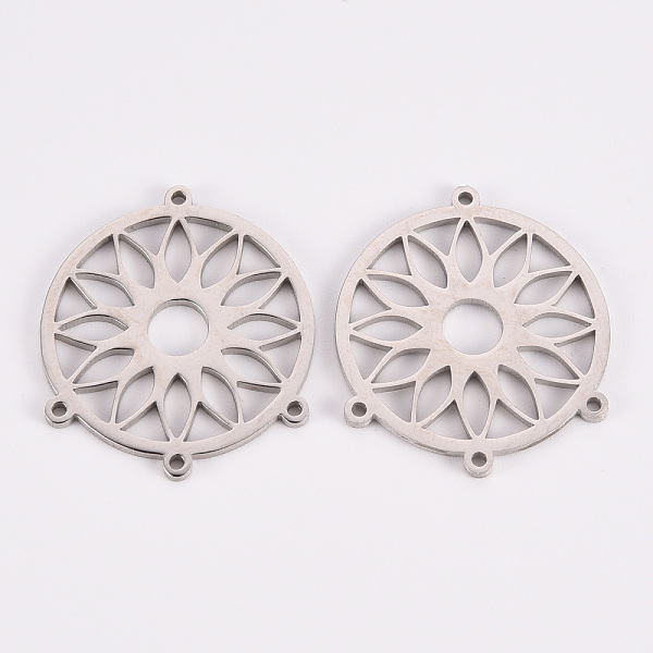 

PandaHall 304 Stainless Steel Chandelier Component Links, Laser Cut, Flat Round with Flower, Stainless Steel Color, 23.5x20x1mm, Hole: 1mm...