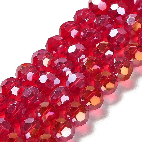 

PandaHall Transparent Glass Beads, 32 Facets, AB Color Plated, Round, Cerise, 10x8.5~9mm, Hole: 1.6mm, about 67pcs/strand, 23.62''(60cm)..., Red