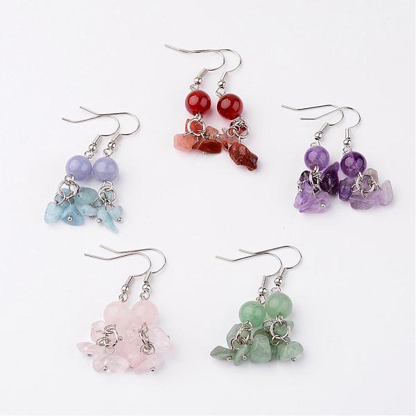 

PandaHall Natural Gemstone Dangle Earrings, with Platinum Tone Brass Earring Hook, 42mm, Pin: 0.7mm Mixed Stone