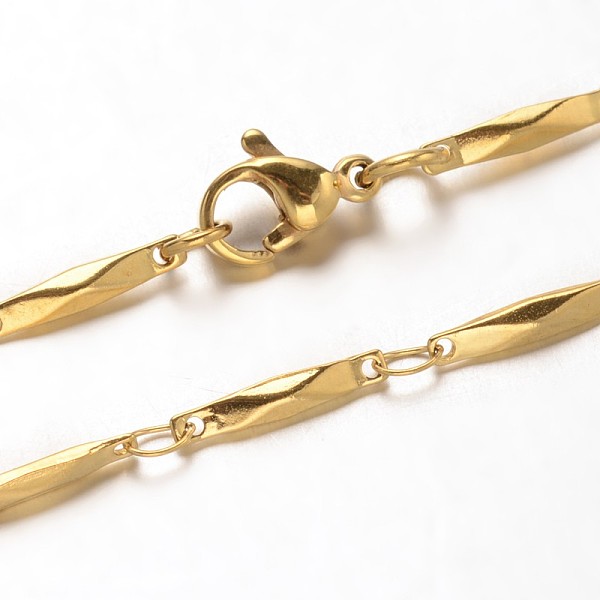 

PandaHall 304 Stainless Steel Bar Link Chains Necklaces, with Lobster Claw Clasps, Faceted, Golden, 17.2 inch(43.7cm) 304 Stainless Steel
