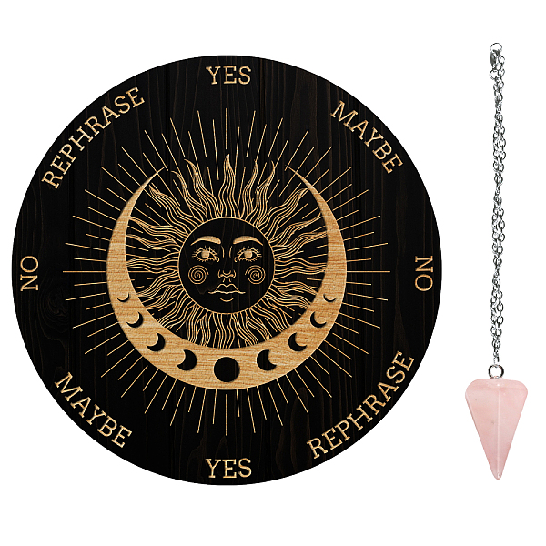 

PandaHall AHADEMAKER 1Pc Wood Pendulum Board, 1Pc 304 Stainless Steel Cable Chain Necklaces, 1Pc Natural Rose Quartz Stone Pendants, for..., Multicolor