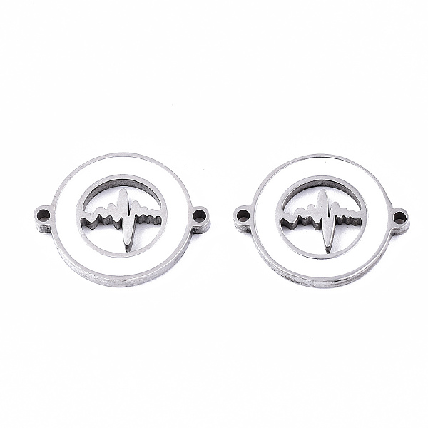 

PandaHall 304 Stainless Steel Enamel Links Connectors, Laser Cut, Flat Round with Heartbeat, for Valentine's Day, White, Stainless Steel...