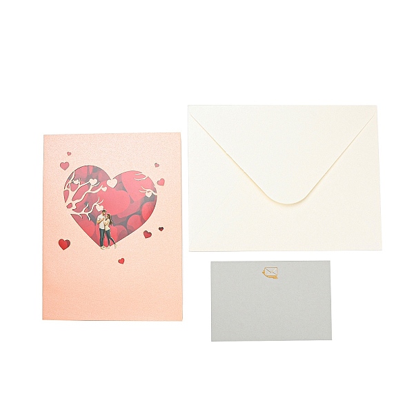 

PandaHall Rectangle 3D Pop Up Paper Greeting Card, with Paper Card and Envelope, Valentine's Day Wedding Birthday Invitation Card, Heart...