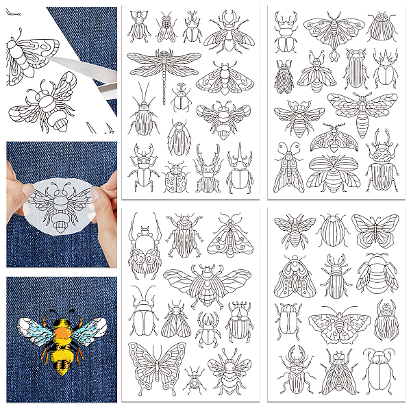 

PandaHall 4 Sheets 11.6x8.2 Inch Stick and Stitch Embroidery Patterns, Non-woven Fabrics Water Soluble Embroidery Stabilizers, Insects...