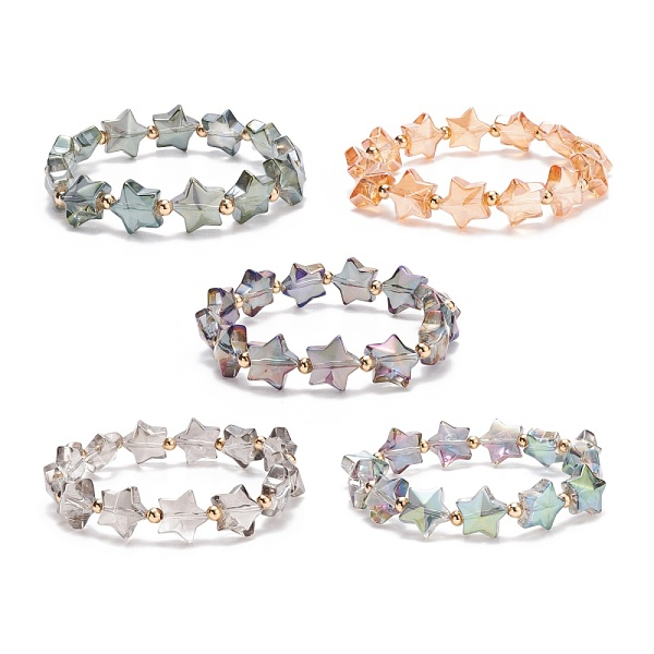 

PandaHall Glass Star Beaded Stretch Bracelet for Women, Mixed Color, Inner Diameter: 1-7/8 inch(4.9cm) Glass Multicolor