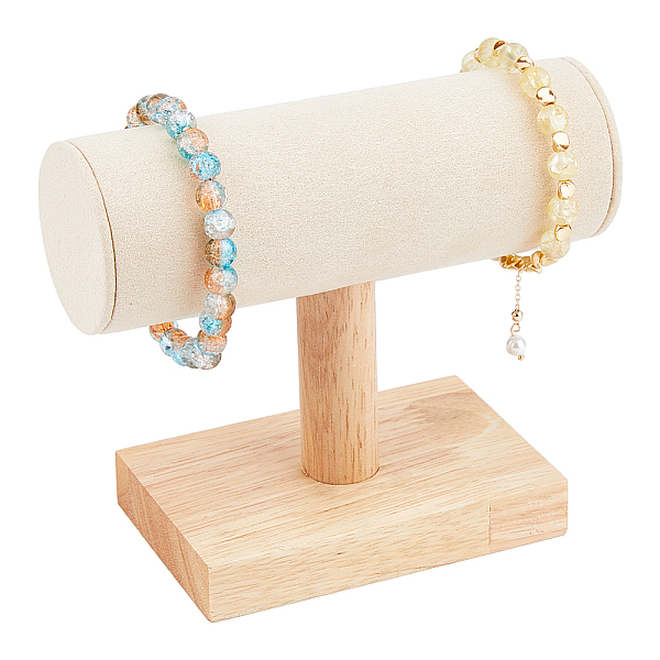 

PandaHall Velvet T-Bar Bracelet Display Stands with Wood Base, Jewelry Organizer Holder for Bracelet Watch Storage, Antique White...