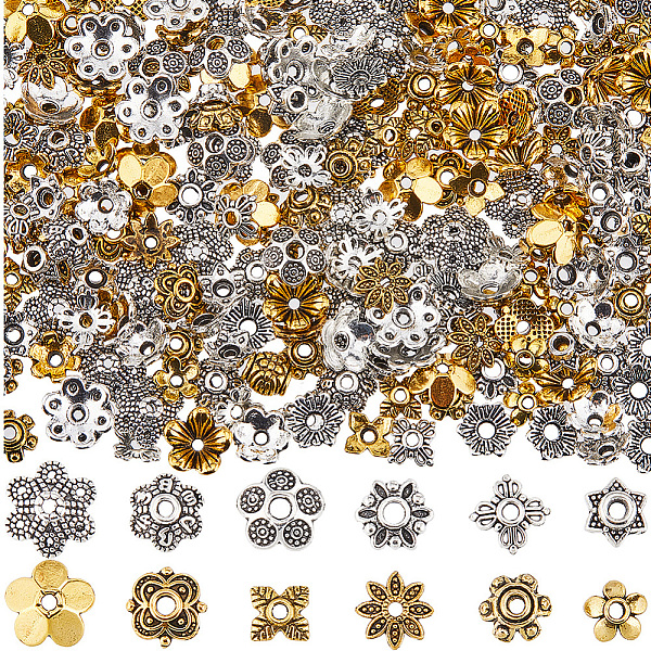 

PandaHall SUNNYCLUE 1 Box 360Pcs 12 Styles Spacer Beads Bulk Flower Bead Caps Findings Tibetan Silver Alloy Antique Gold Metal Filigree...
