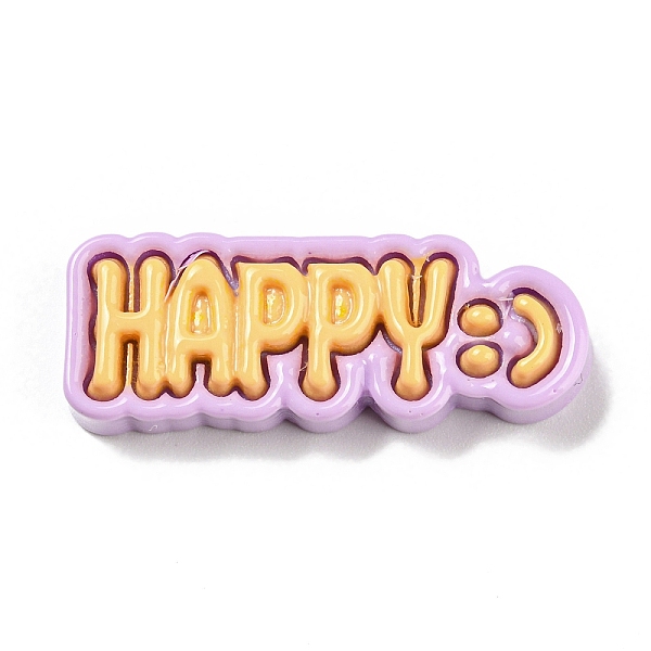 

PandaHall Opaque Resin Cabochons, Cartoon Word Happy, Plum, 13x36x6mm Resin Word Purple