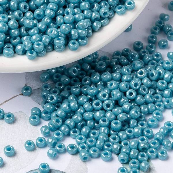 

PandaHall MIYUKI Round Rocailles Beads, Japanese Seed Beads, (RR2470) Opaque Turquoise Green Luster, 8/0, 3mm, Hole: 1mm, about..., Cyan