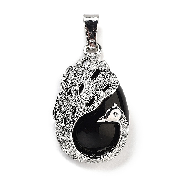 

PandaHall Natural Obsidian Teardrop Pendants, Alloy Peacock Charms, Platinum, 33x19x10mm, Hole: 3.5x9mm Obsidian Teardrop