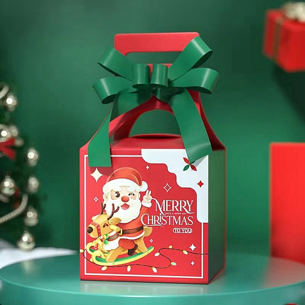 

PandaHall Square Paper Bakery Boxes, with Ribbon, for Mini Cake Cupcake Cookie Packing, Christmas Theme Gift Box, Santa Claus Pattern...