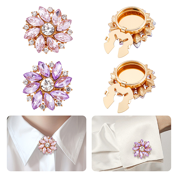4 bouton de manchette en alliage de strass de 2 couleurs
