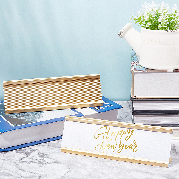 

PandaHall 2 Pcs Aluminum Alloy Desk Name Plate Holder, 20x6.15cm L-Shaped Metal Desk Name Sign Rack Golden Professional Desktop Display...