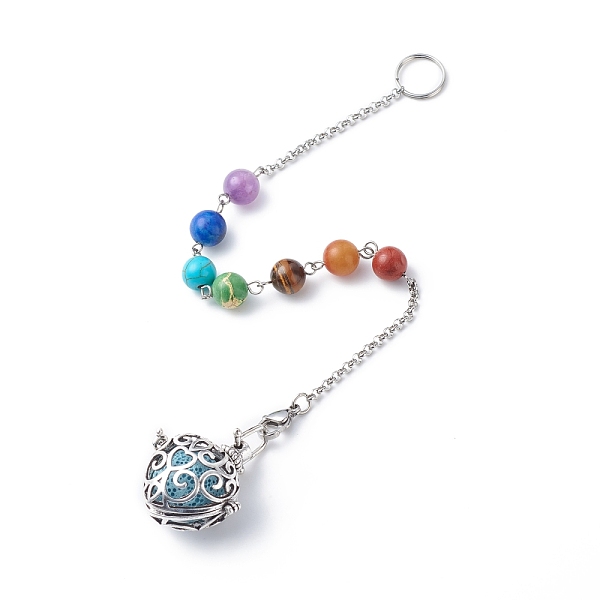 

PandaHall Chakra Natural & Synthetic Mixed Gemstone Heart Dowsing Pendulums, Natural Dyed Lava Rock Essential Oil Diffuser Dangling, with...