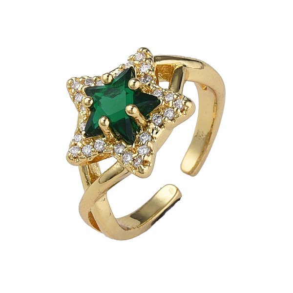 

PandaHall Cubic Zirconia Star Open Cuff Rings, Real 18K Gold Plated Brass Jewelry for Women, Nickel Free, Green, US Size 6 3/4(17.1mm)...