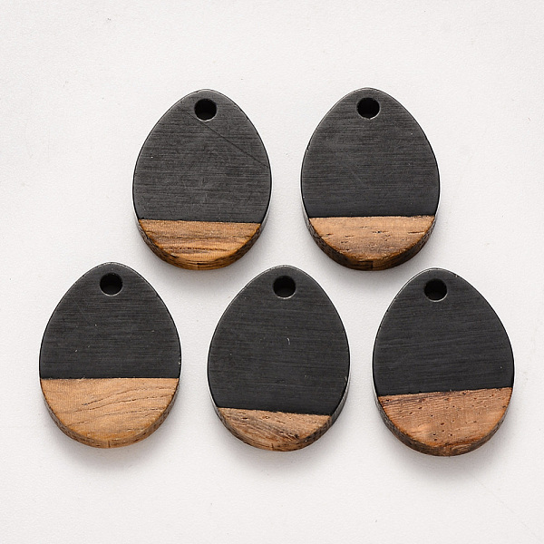 

PandaHall Resin & Walnut Wood Pendants, teardrop, Black, 17.5x13x4mm, Hole: 1.8mm Resin+Wood Teardrop Black
