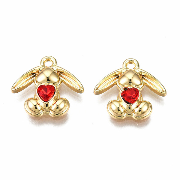 

PandaHall Rack Plating Alloy Pendants, with Rhinestone, Cadmium Free & Lead Free, Light Gold, Rabbit, Siam, 17x18x4mm, Hole: 1.8mm..., Red