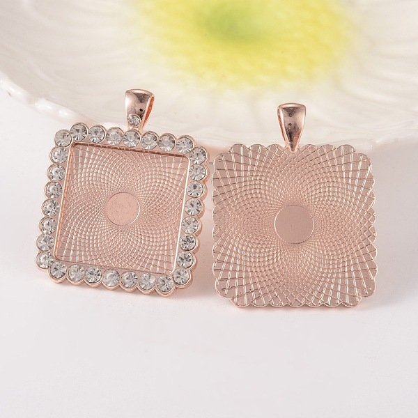 

PandaHall Square Alloy Rhinestone Pendant Cabochon Settings, Cadmium Free & Lead Free, Picture Memory Frame Pendants, Rose Gold, Crystal..., Clear