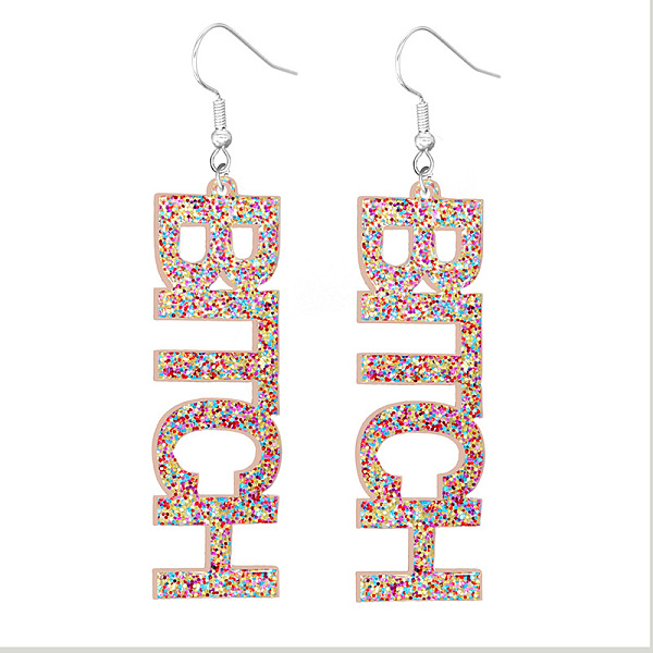 

PandaHall Feminism Jewelry, Acrylic Dangle Earrings, with Platinum Plated Iron Earring Hooks, Word, Colorful, 70mm Acrylic