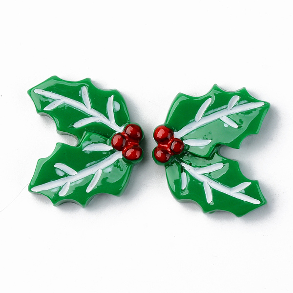 

PandaHall Resin Cabochons, Opaque, Christmas Theme, Christmas Holly, Red, Green, 23x26x6mm Resin Leaf Green