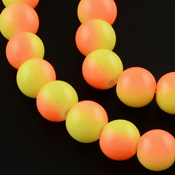 

PandaHall Two-Color Baking Painted Glass Bead Strands, Round, Yellow, 8mm, Hole: 1.3~1.6mm, about 104pcs/strand, 32.7 inch Glass Round...