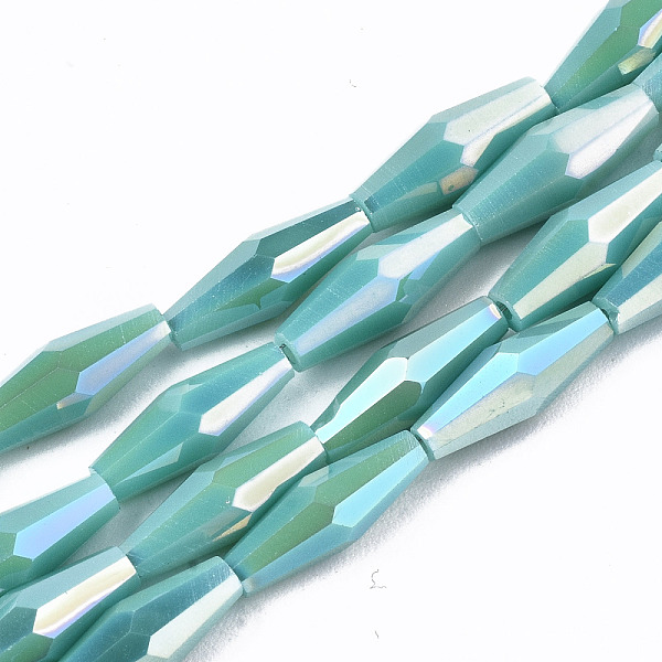 

PandaHall Electroplate Glass Beads Strands, AB Color Plated, Faceted Bicone, Light Sea Green, 12x4mm, Hole: 0.8mm, about 59~60pcs/strand...