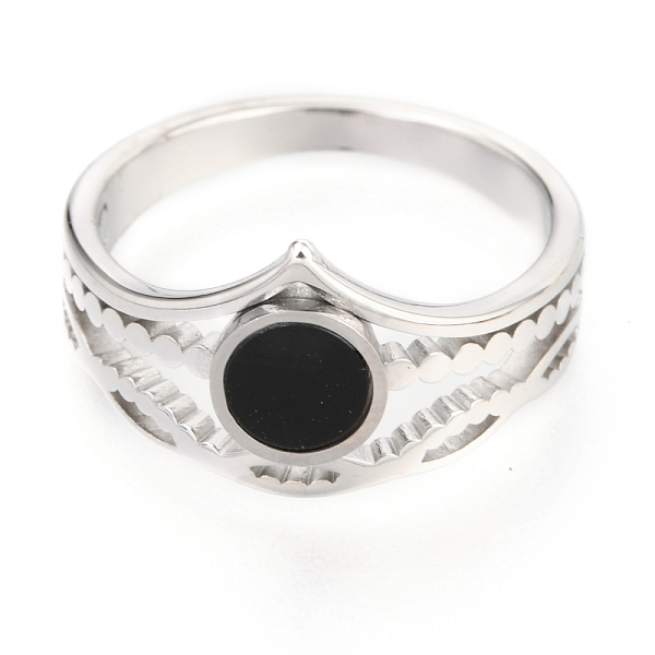 

PandaHall 304 Stainless Steel Finger Rings, with Resin, Flat Round, Black, Stainless Steel Color, US Size 7, Inner Diameter: 17mm Resin...