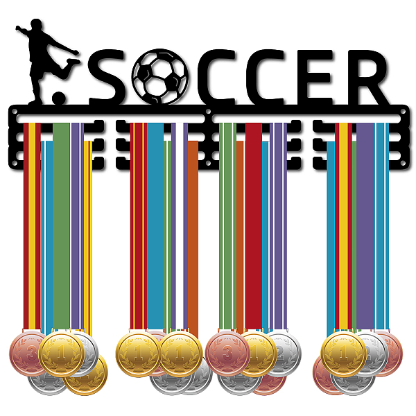 

PandaHall CREATCABIN Soccer Medal Hanger Display Medal Holder Sport Rack Award Metal Lanyard Holder Sturdy Wall Mounted Swimmer Runner..., Black