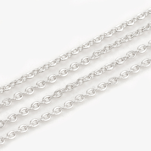 

PandaHall Brass Cable Chains, Soldered, with Spool, Flat Oval, Real Platinum Plated, 1.5x1.3x0.3mm, about 98.42 Feet(30m)/roll Brass