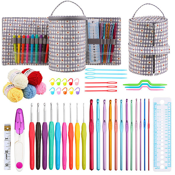 PandaHall DIY Knitting Kits with Storage Bags for Beginners Include Crochet Hooks, Polyester Yarn, Crochet Needle, Stitch Markers, Scissor...
