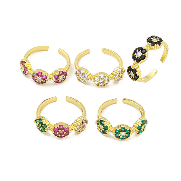 

PandaHall Rack Plating Brass Micro Pave Cubic Zirconia Flower Open Cuff Rings for Women, Cadmium Free & Lead Free, Long-Lasting Plated, Real..., Multicolor