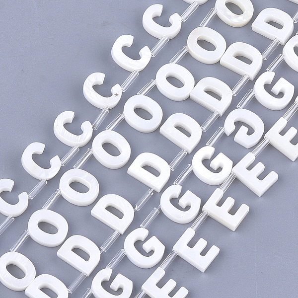 

PandaHall Natural Freshwater Shell Beads, Top Drilled Beads, White, Mixed Letters, 10x2.5~11.5x3mm, Hole: 0.8mm Freshwater Shell Letter