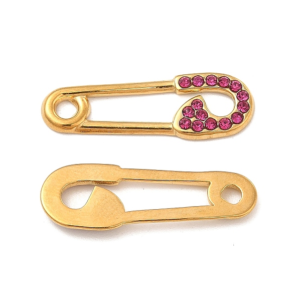 

PandaHall Vacuum Plating 201 Stainless Steel Rhinestone Connector Charms, Safety Pin Links, Real 18K Gold Plated, Fuchsia, 24.5x8x1.5mm..., Purple