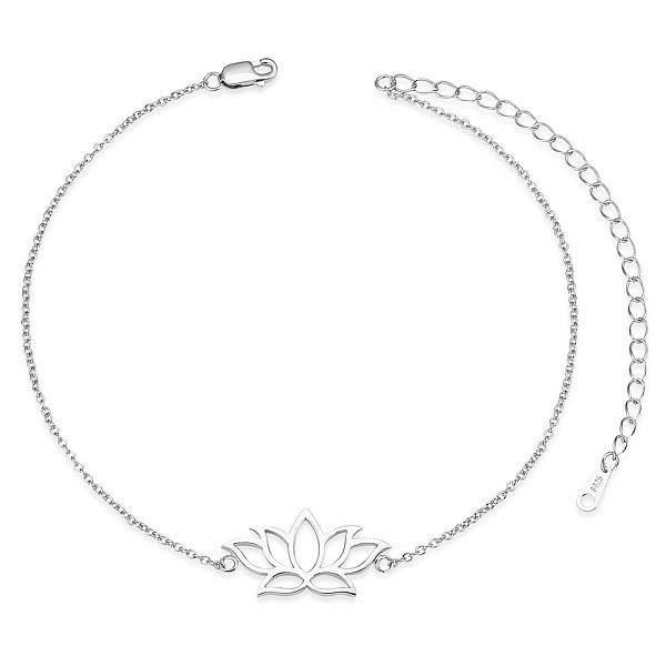 

PandaHall SHEGRACE Rhodium Plated 925 Sterling Silver Link Anklets, with Cable Chain, Lotus, Platinum, 8-1/4 inch(21cm) Sterling Silver