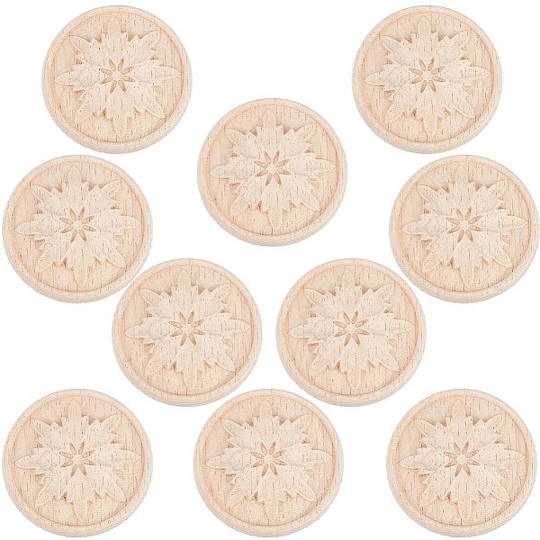 

PandaHall Wood Carved Onlay Applique Craft, Unpainted Onlay Furniture Home Decoration, Flower Pattern, Flat Round, 48x7.5mm Wood Flat Round