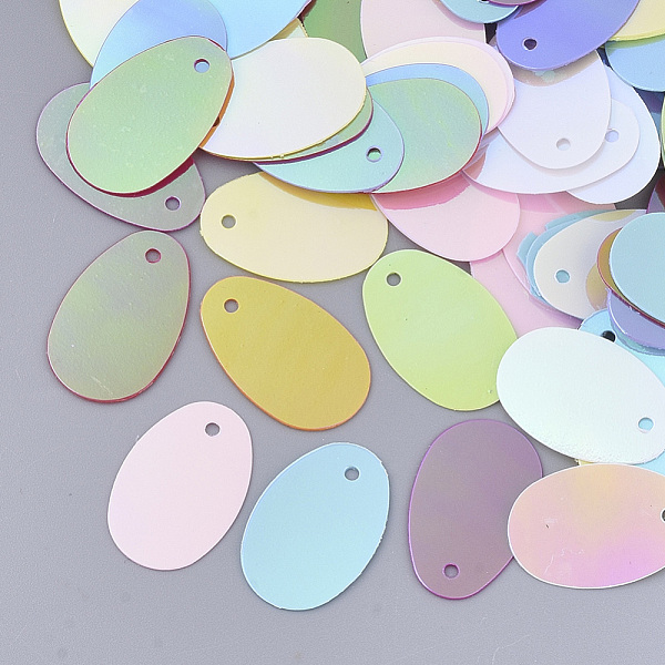 

PandaHall Ornament Accessories, PVC Plastic Paillette/Sequins Beads, Oval, Mixed Color, 19x12.5x0.3mm, Hole: 1.4mm, about 140pcs/bag PVC..., Multicolor