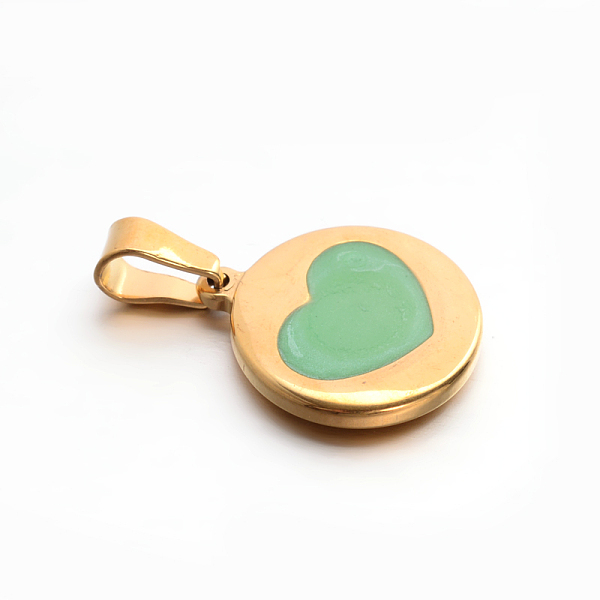 

PandaHall 304 Stainless Steel Enamel Pendants, Flat Round with Hearts, Golden, 19x16x3mm, Hole: 7x3.5mm Stainless Steel+Enamel Flat Round..., Green