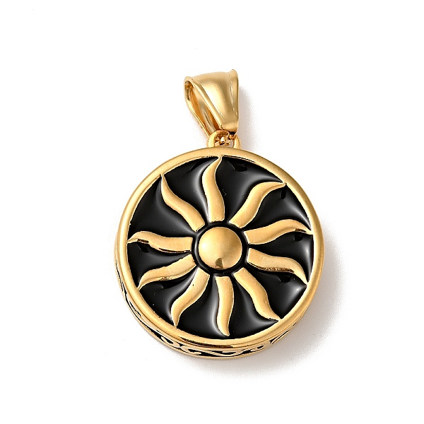 

PandaHall Vacuum Plating 316 Surgical Stainless Steel Enamel Pendants, with 304 Stainless Steel Snap on Bails, Flat Round with Sun, Golden..., Black