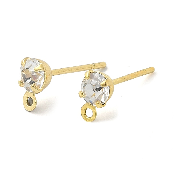 

PandaHall Brass Stud Earring Findings, with Rhinestone and 925 Sterling Silver Pin, with Horizontal Loops, Golden, 6.5x4mm, Hole: 1mm, Pin..., Clear