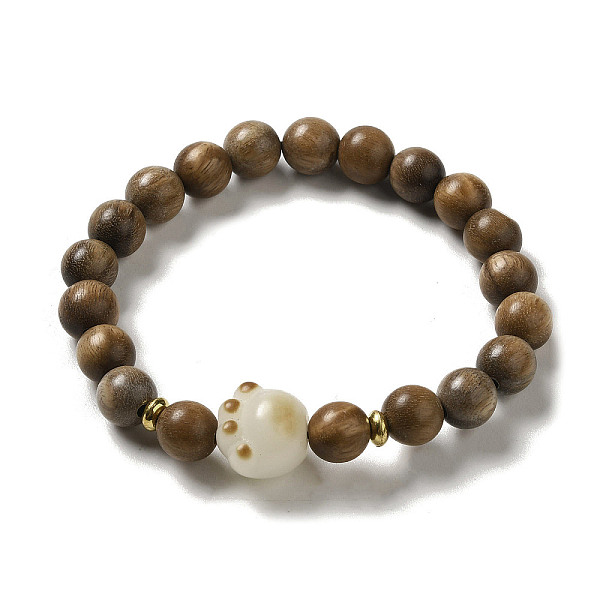 

PandaHall Wood Bead Bracelets, with Resin Bead and Alloy Beads, Buddhist Jewelry, Stretch Bracelets, Coffee, Inner Diameter: 4.5cm Wood Paw..., Brown