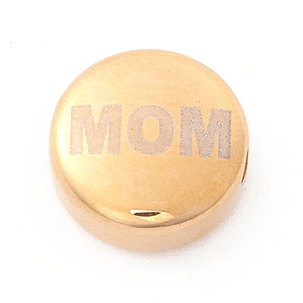 

PandaHall Vacuum Plating 304 Stainless Steel Beads, Flat Round with Word Mom, Golden, 12x5mm, Hole: 2mm 304 Stainless Steel Flat Round